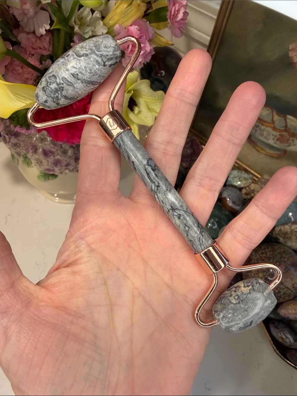 Picasso Jasper Facial Roller with Rose Gold Hardware